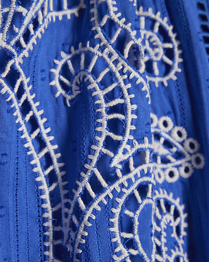 Blue Cotton Embroidered Playsuit