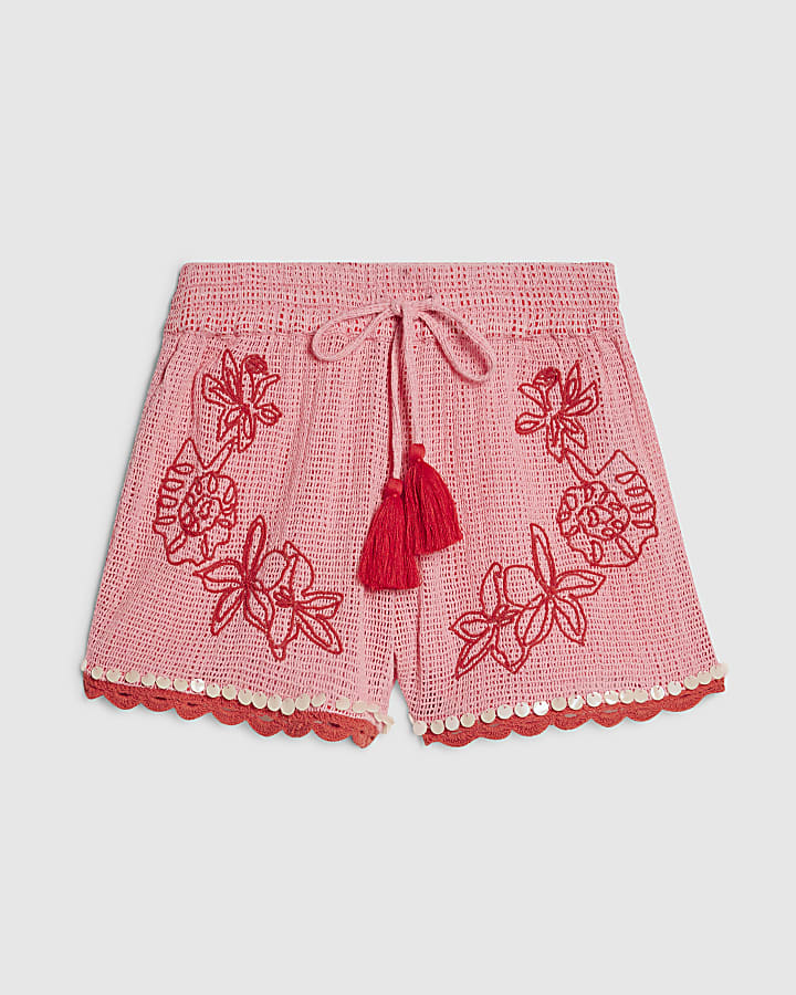Pink Crochet Shell Trim Shorts