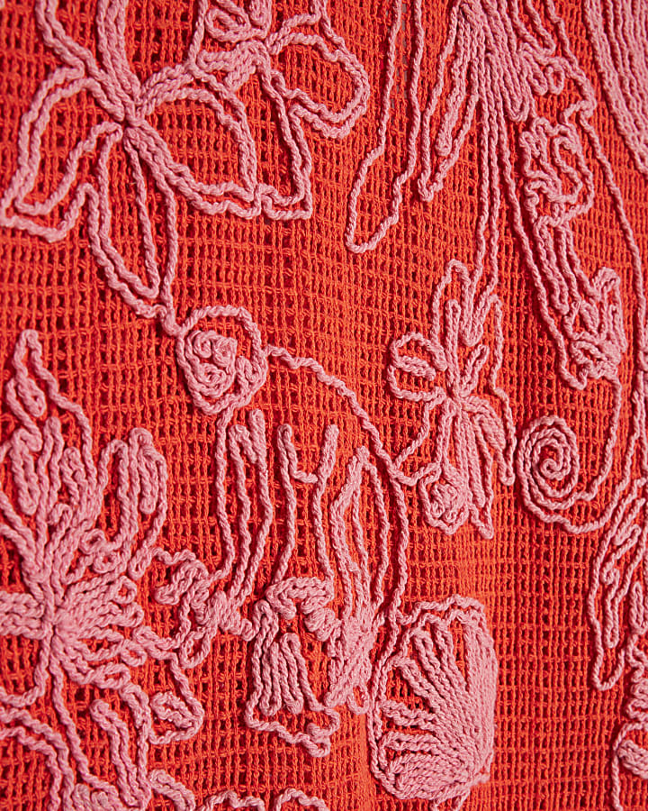 Red Shell Embroidered Crochet Maxi Dress