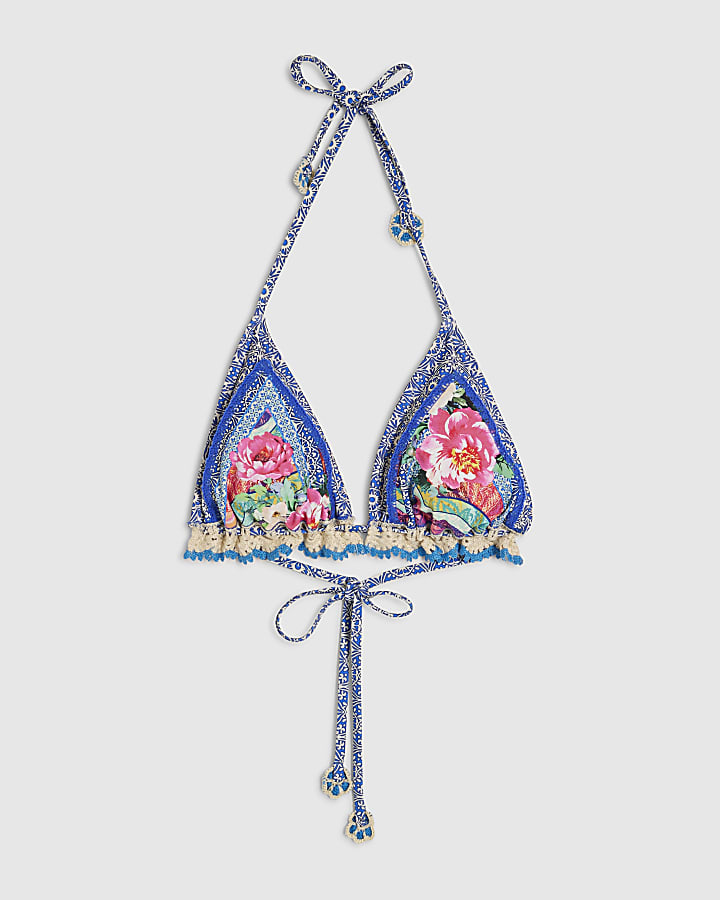 Purple Floral Crochet Bikini Top