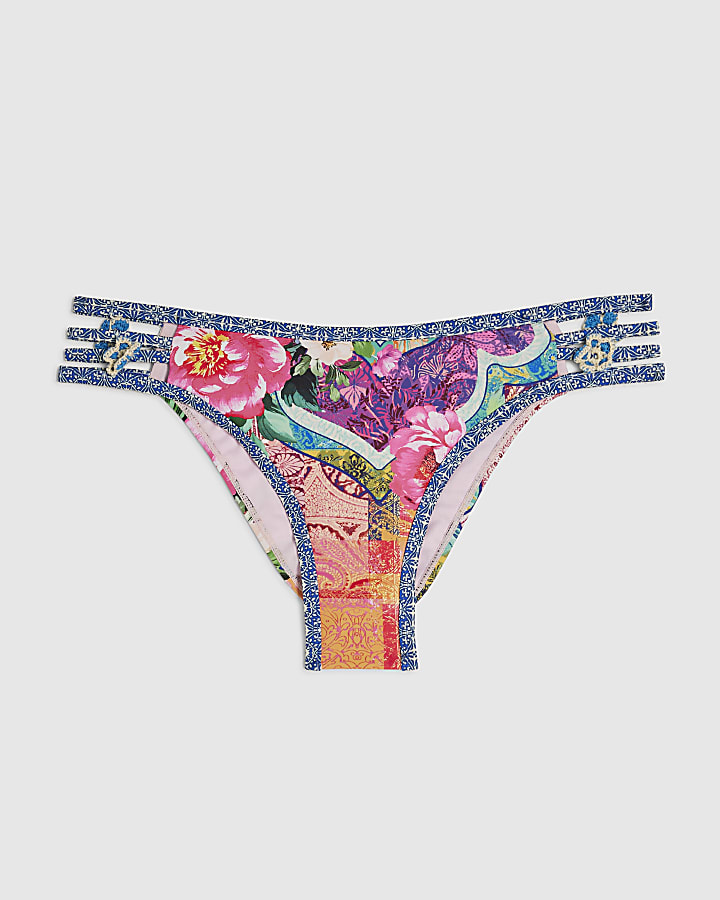 Purple Flower Trim Bikini Bottoms