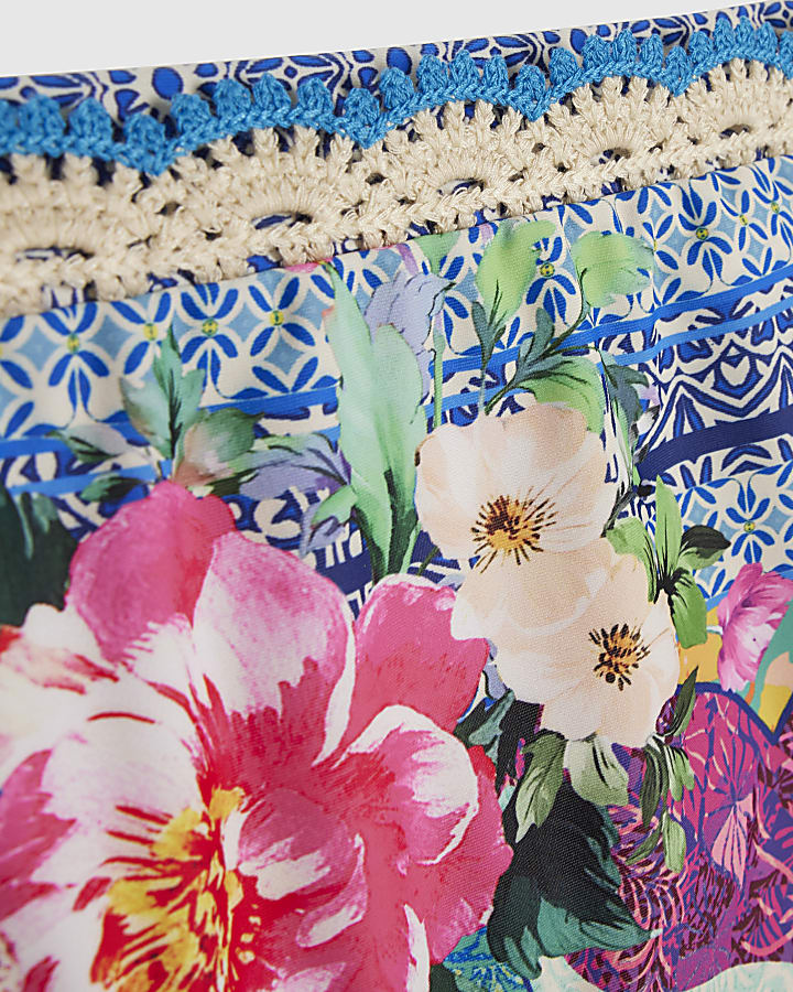 Purple Crochet Trim Floral Bikini Bottoms