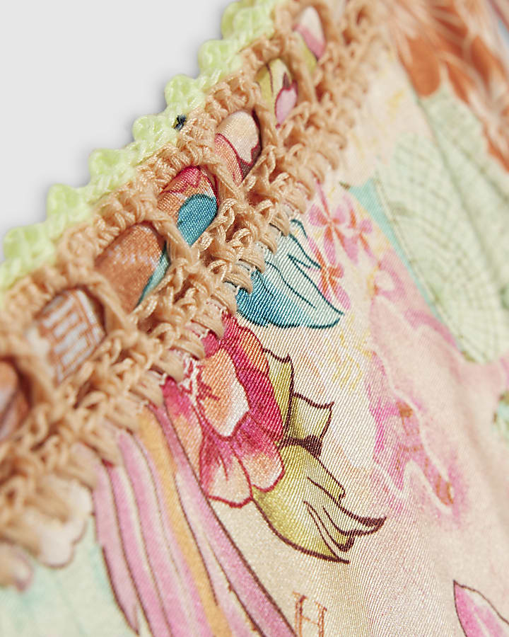 Pink Floral Crochet Tie Side Bikini Bottoms