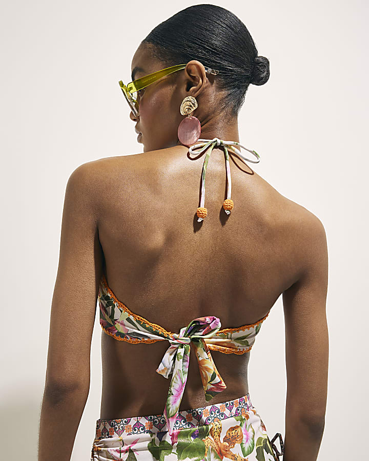 Pink Crochet Trim Bandeau Bikini Top