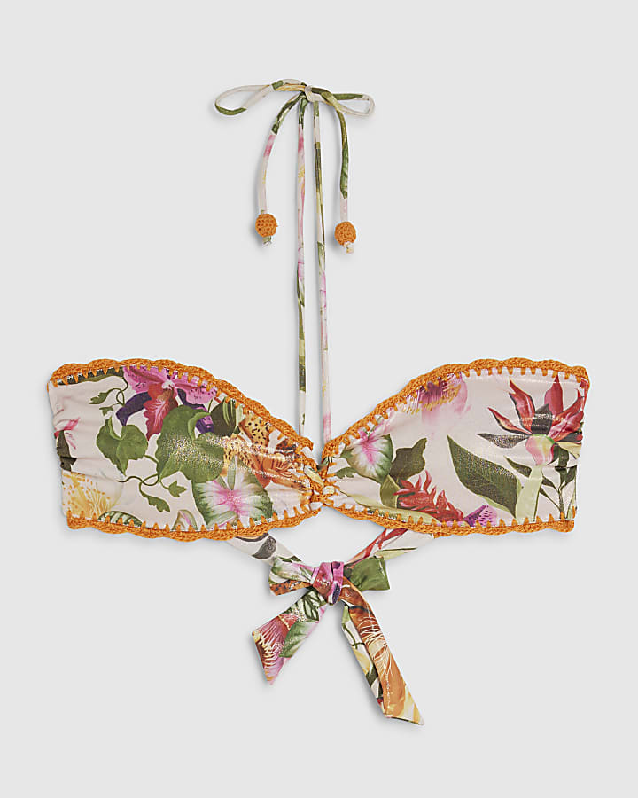 Pink Crochet Trim Bandeau Bikini Top