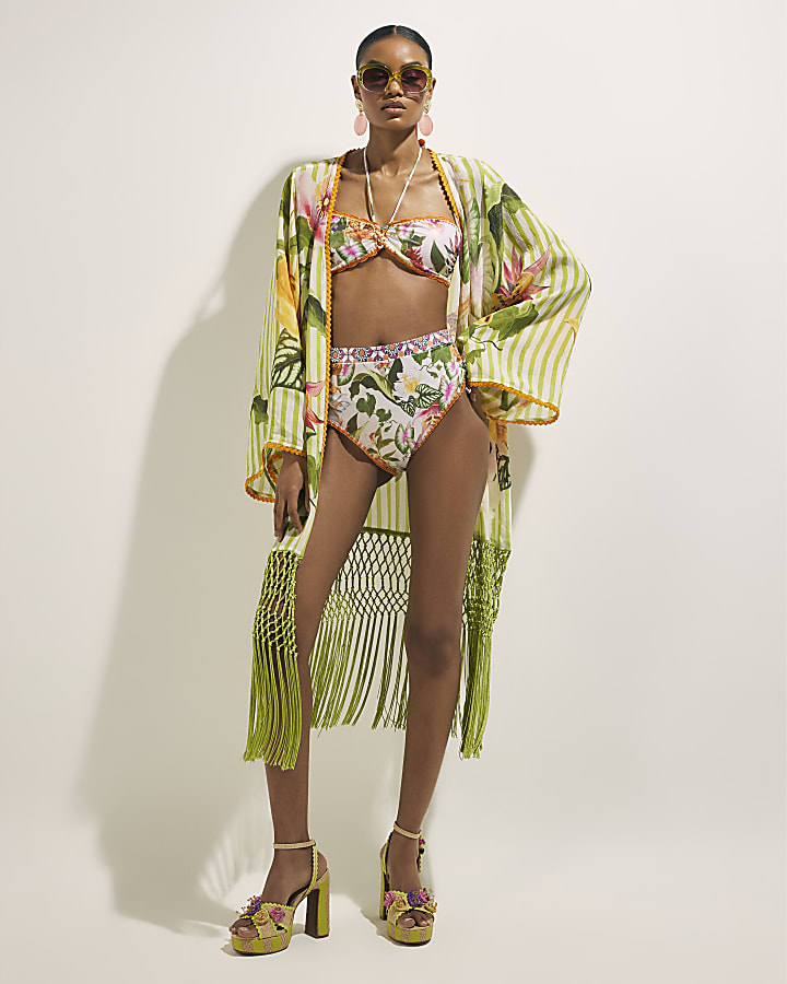 Pink Crochet Trim Bandeau Bikini Top