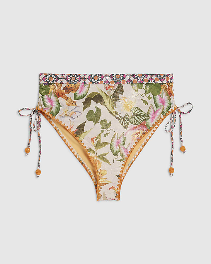 Pink High Waisted Floral Bikini Bottoms