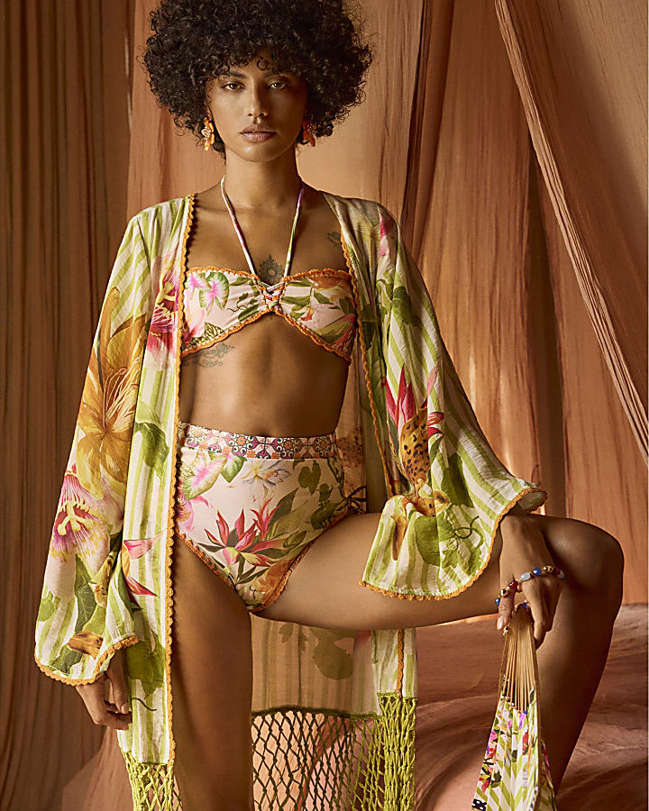 Pink High Waisted Floral Bikini Bottoms