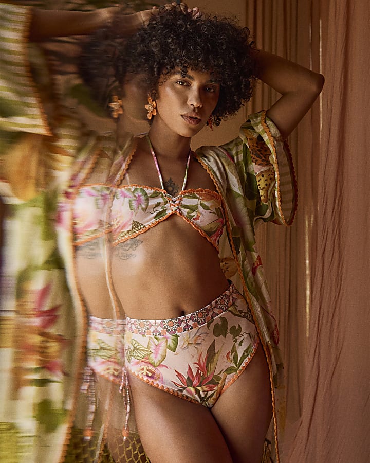 Pink High Waisted Floral Bikini Bottoms