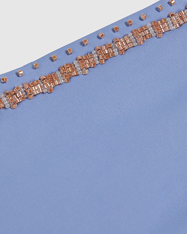 Blue Beaded Tie Side Bikini Bottoms