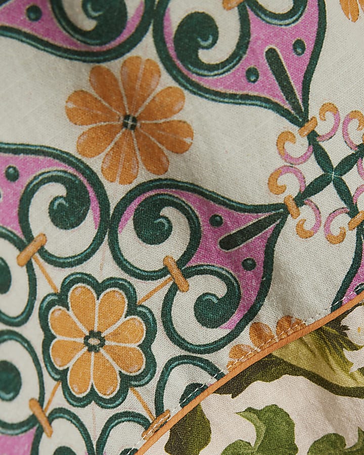 Orange Tile Print Cutwork Mini Dress