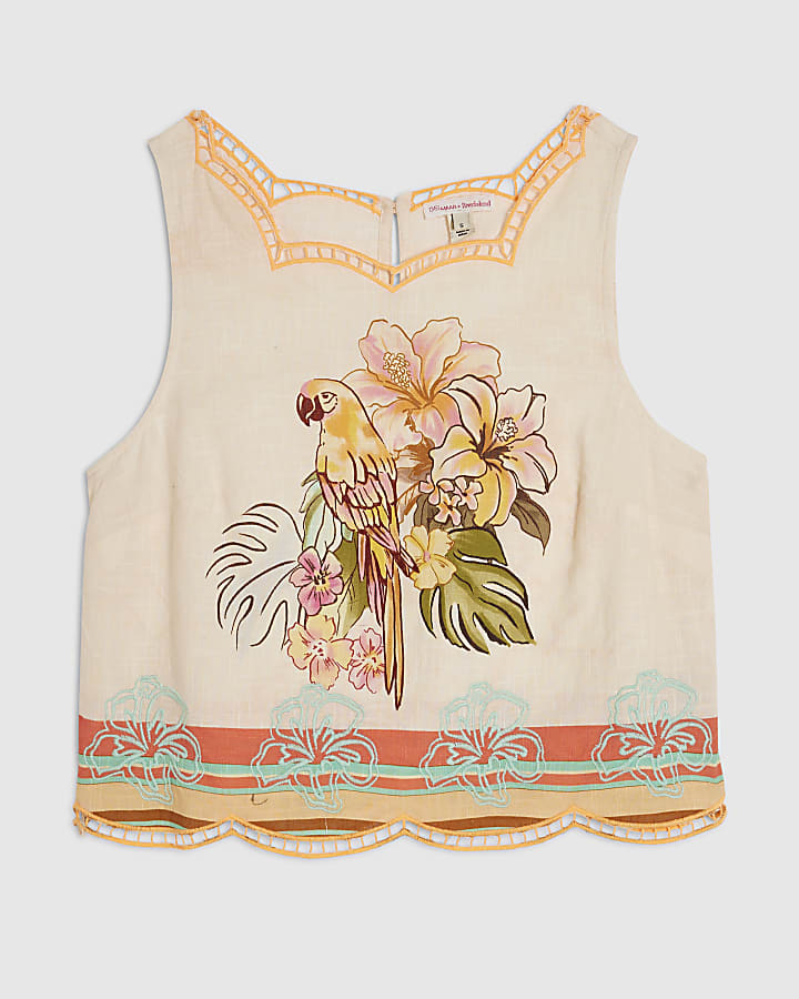 Cream Cutwork Print Shell Top
