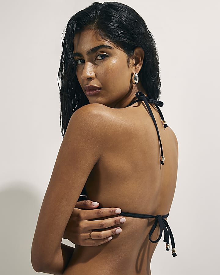 Black Triangle Mono Ruffle Bikini Top
