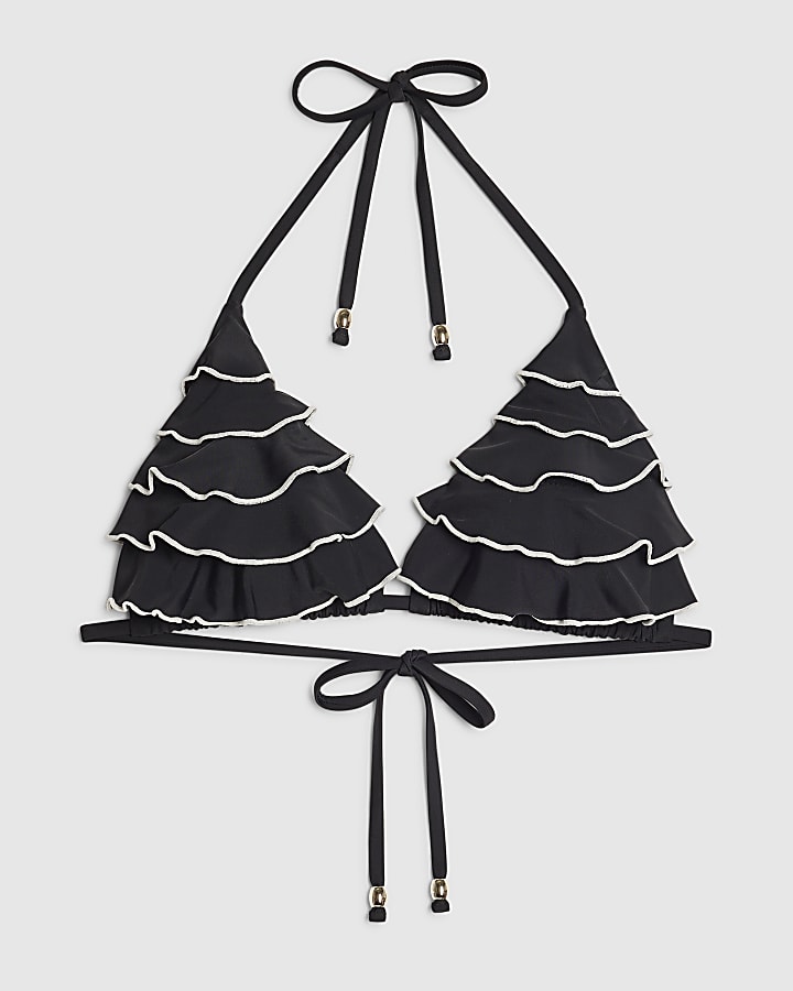 Black Triangle Mono Ruffle Bikini Top