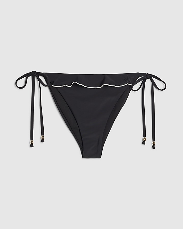 Black Mono Ruffle Tie Side Bikini Bottoms
