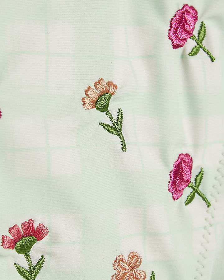 Green Tie Side Floral Lace Trim Bikini Brief