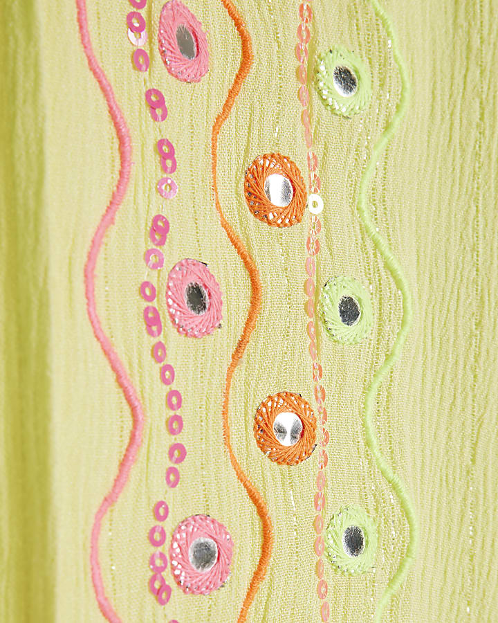 Green Mirror Embellished Mini Beach Dress