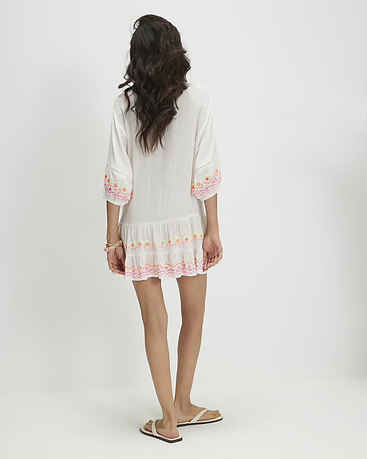 White Embroidered Mini Dress