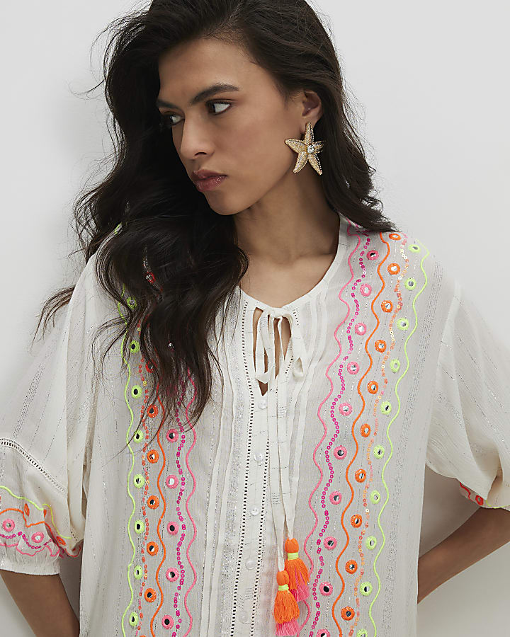 White Embroidered Mini Dress