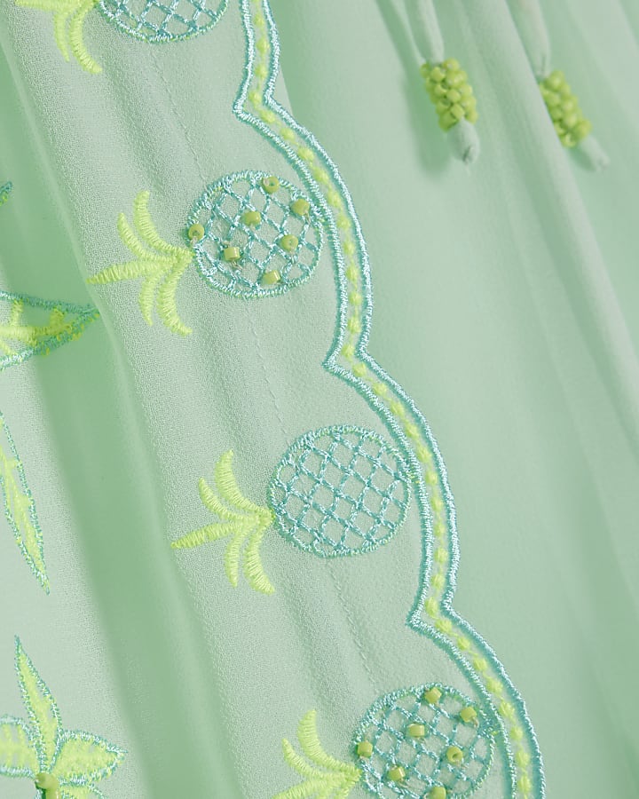 Green Chiffon Embroidered Shorts
