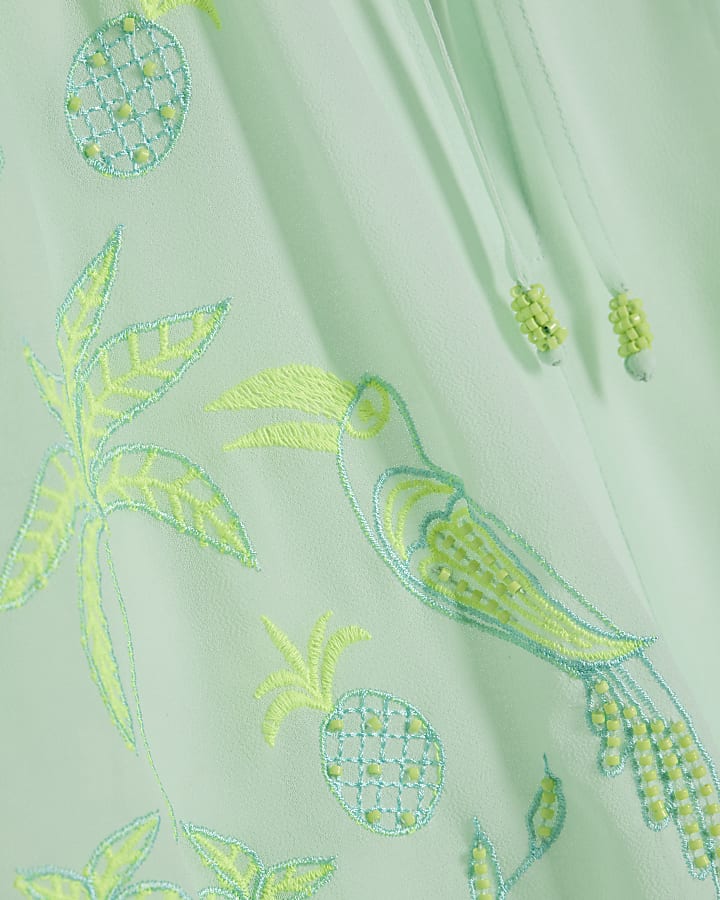 Green Chiffon Embroidered Top