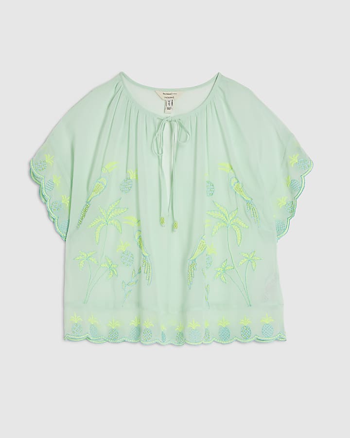 Green Chiffon Embroidered Top