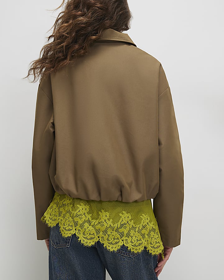 Khaki Utiltiy Zip Through Harrington Jacket