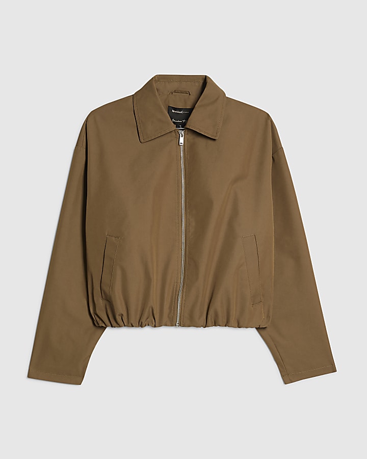 Khaki Utiltiy Zip Through Harrington Jacket