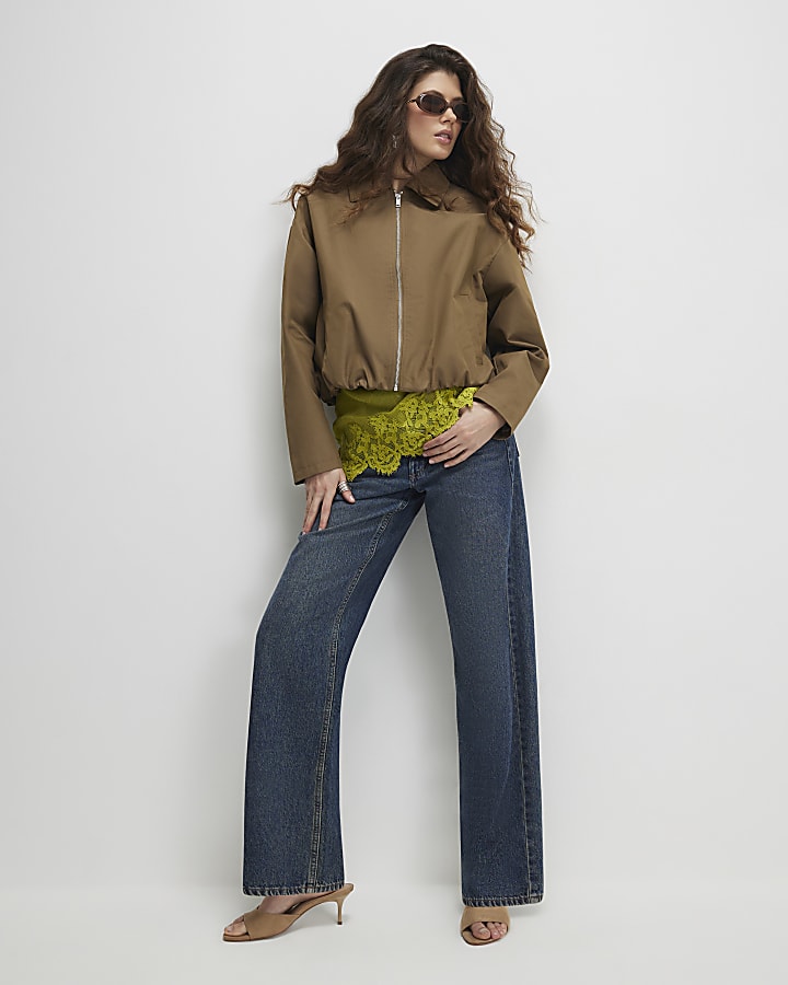 Khaki Utiltiy Zip Through Harrington Jacket