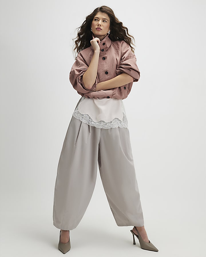 Pink Drawstring Hem Bomber Jacket