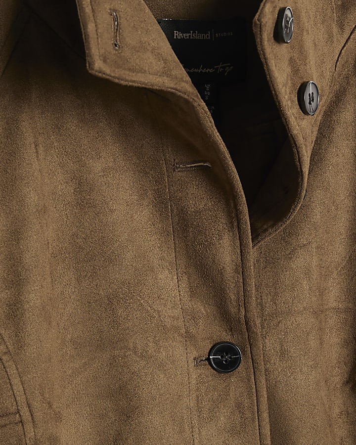 Khaki Faux Suede Drawstring Hem Bomber Jacket