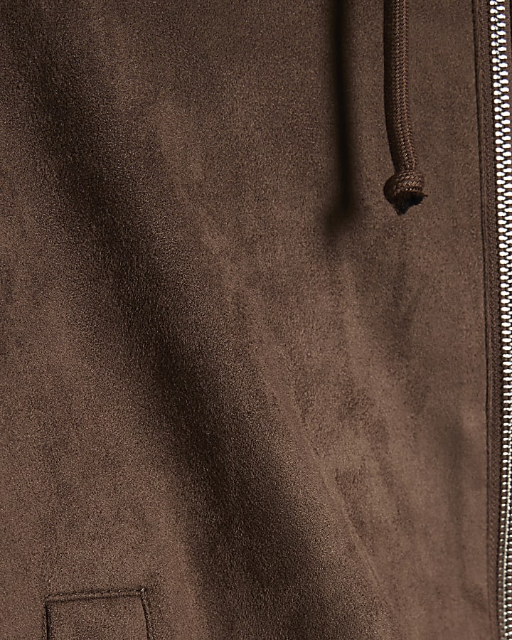 Brown Faux Suede Hooded Jacket
