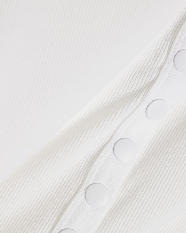 White Cotton Short Sleeve Ribbed Popper Top