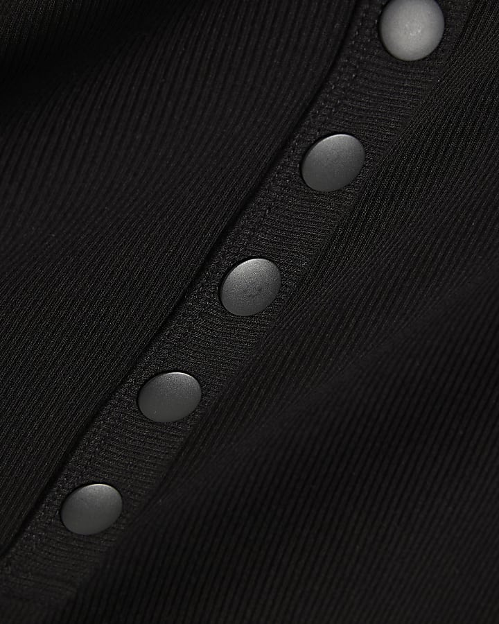 Black Henley Rib Top