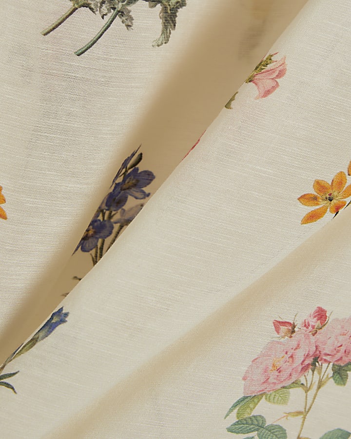 Cream Floral Long Sleeve Blouse