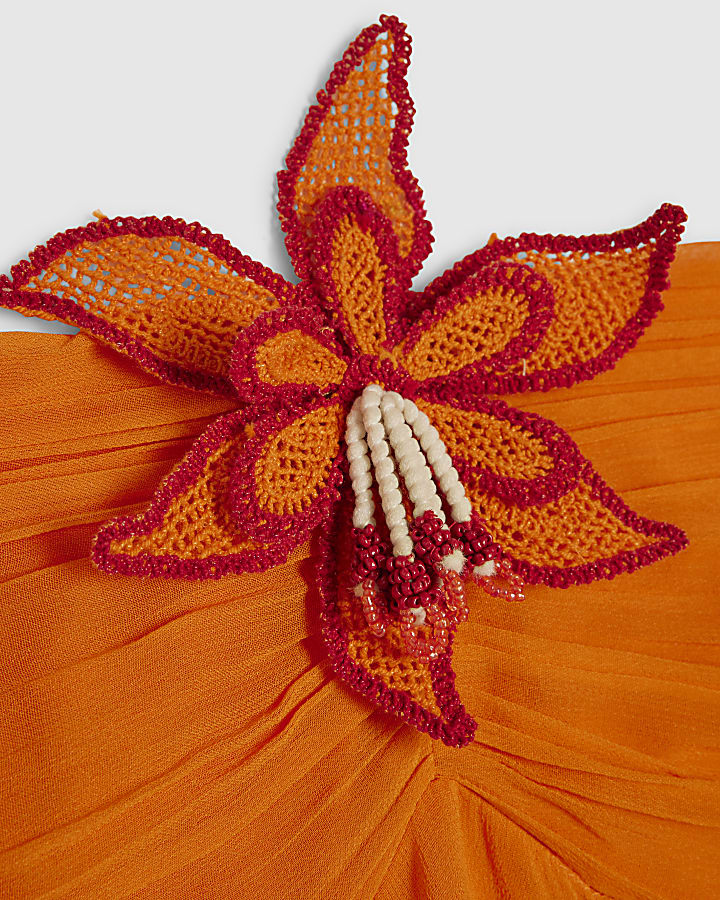 Orange Bandeau Crochet Flower Dress