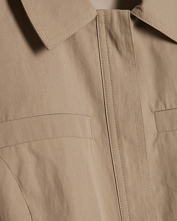 Beige Cotton Blend Utility Peplum Shirt