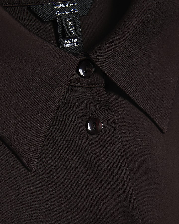 Brown Satin Long Sleeve Slim Fit Shirt