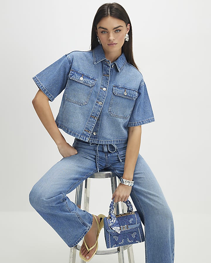 Blue Denim Pocket Front Boxy Shirt