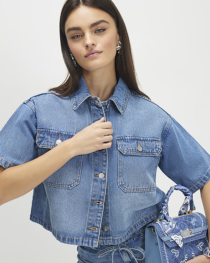 Blue Denim Pocket Front Boxy Shirt