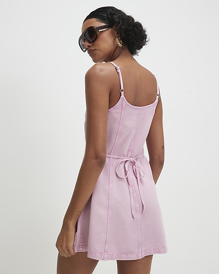 Purple Button Up Denim Mini Dress