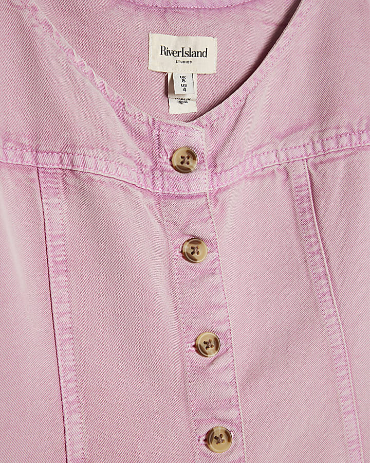 Purple Button Up Denim Mini Dress