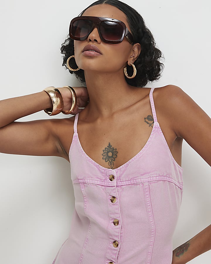 Purple Button Up Denim Mini Dress