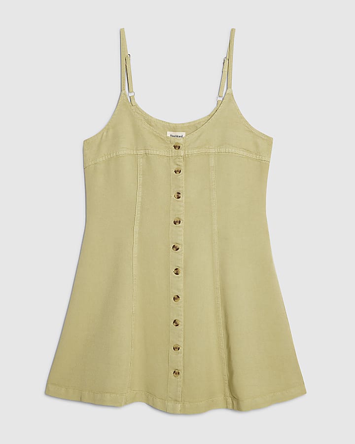 Green Denim Button Cami Dress