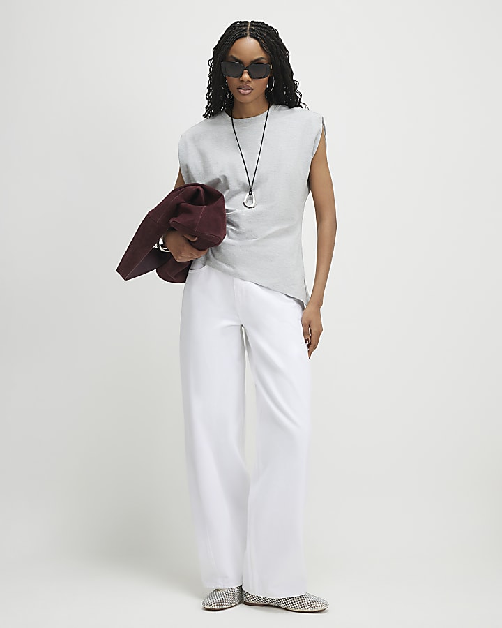 Grey Ruched Side Grown On Sleeve T-shirt