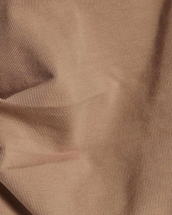 Brown Ruched Side Grown On Sleeve T-shirt