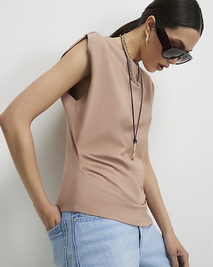 Brown Ruched Side Grown On Sleeve T-shirt