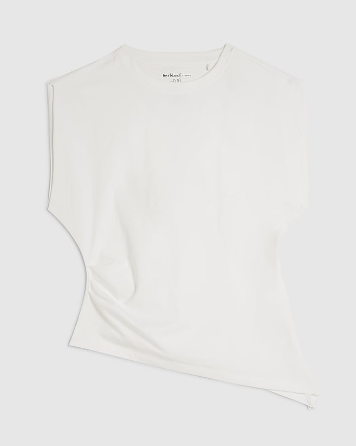 Cream Ruched Side Grown On Sleeve T-shirt