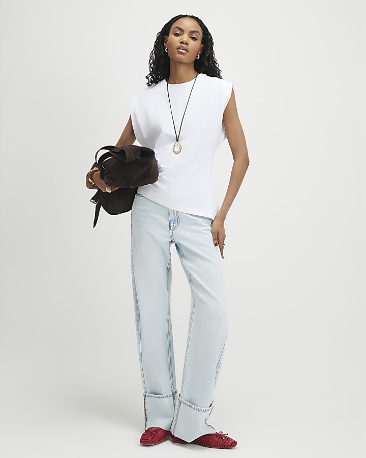 Cream Ruched Side Grown On Sleeve T-shirt