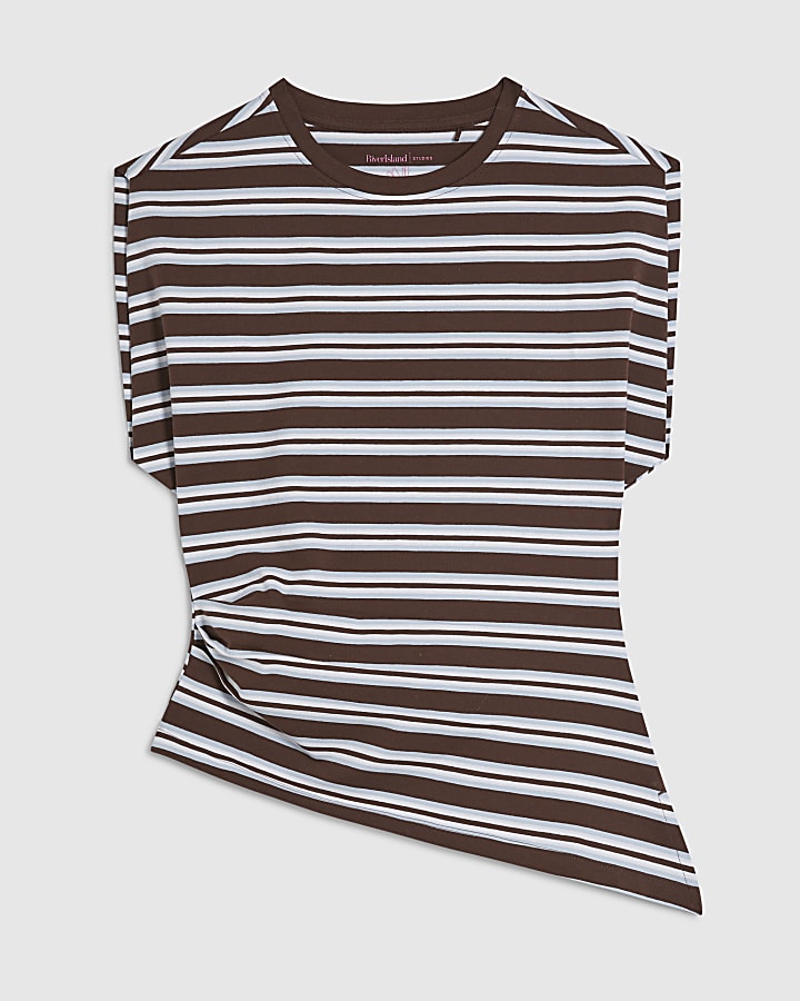 Brown Ruched Side Stripe T-shirt